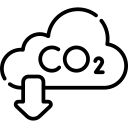Icon of cloud with downward arrow for carbon dioxide